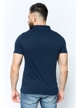 Project Essentials Men Regular Fit Stripe Short Sleeve Polo Shirt, Navy  - Image 4