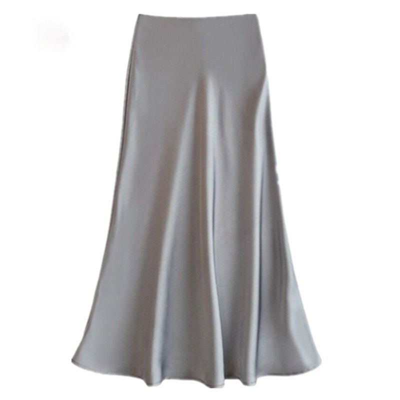 Fashion silky acetic acid satin plus size skirt women's spring and summer temperament extended fishtail skirt slimming A-line mid-length skirt - Image 1