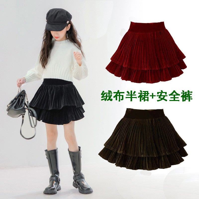 2023 Velvet A-Line Pleated Girls Skirt Brown skirt  - Image 3