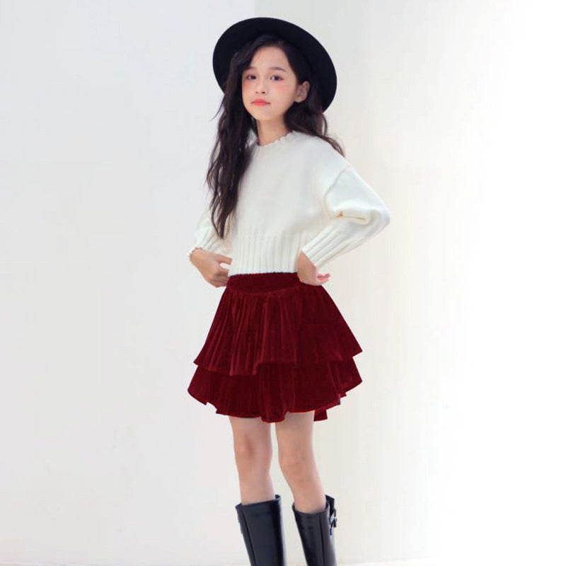 2023 Velvet A-Line Pleated Girls Skirt Brown skirt  - Image 5