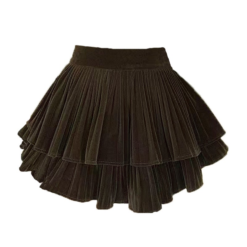 2023 Velvet A-Line Pleated Girls Skirt Brown skirt  - Image 1