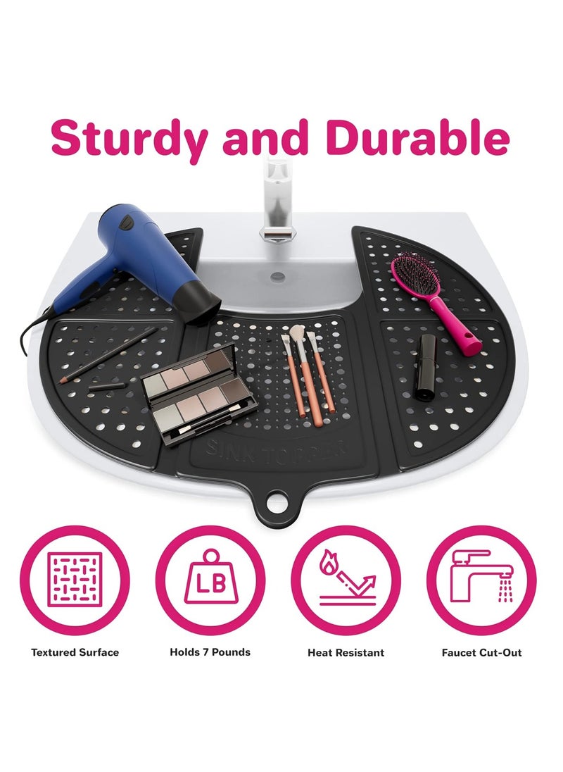 Generic Foldable Sink Cover Silicone Makeup Brush Cleaning Mat Hot Tools Organizer Bathroom Cover for Counter Space Storage Saver Traveling Must Haves for RV Standard Black ﻿  - Image 5