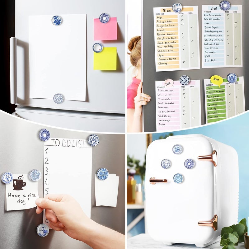 TOODOO 20 Pieces Glass Refrigerator Magnets Round Blue and White Porcelain Refrigerator Magnets for Fridge Whiteboard Office Locker Cabinet Dishwasher Decoration Gift - Image 3