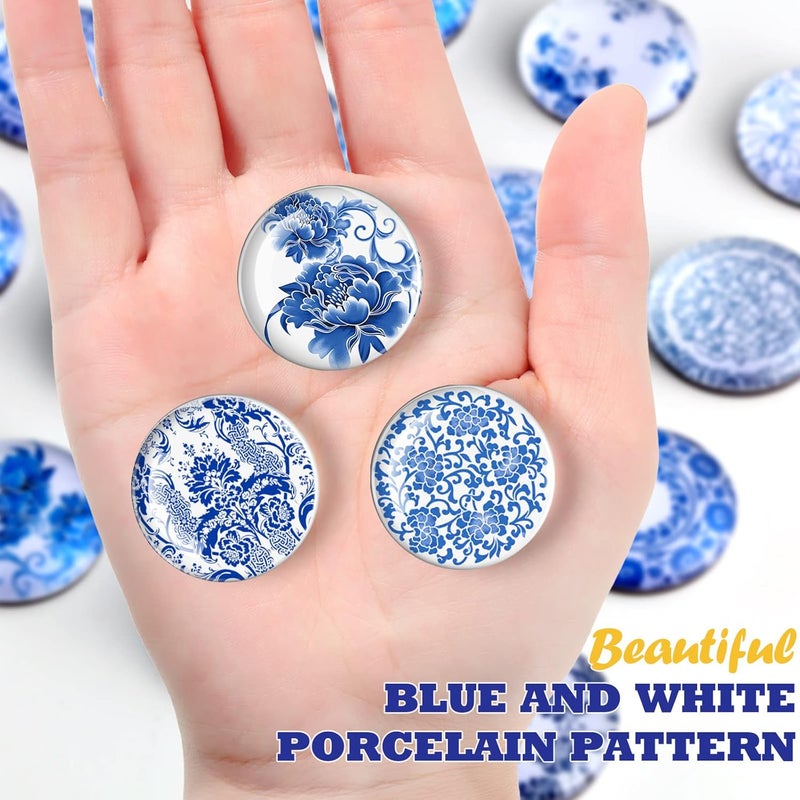 TOODOO 20 Pieces Glass Refrigerator Magnets Round Blue and White Porcelain Refrigerator Magnets for Fridge Whiteboard Office Locker Cabinet Dishwasher Decoration Gift - Image 5