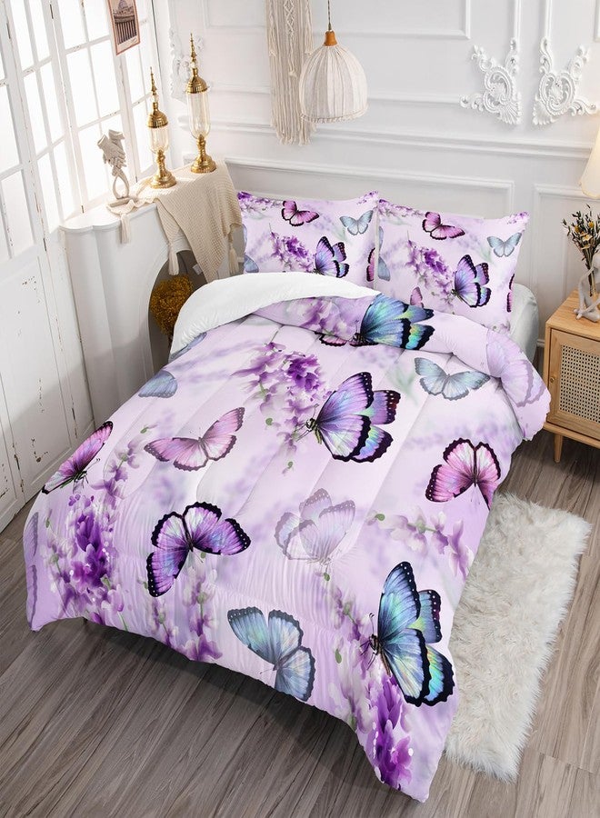 XYNHML Lavender Butterfly Comforter Set for Girl Kid Adult Colorful Butterfly Pattern Bedding Set Aesthetics Butterflies Quilt Bed Set Twin Size with 1 Comforter and 2 Pillowcases - Image 5