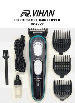 R.VIHAN Professional Hair Clipper RV-7227 | USB Rechargeable Cordless Hair & Beard Trimmer for Men | Electric Grooming Kit with 4 Attachment Combs, Portable Wireless Hair Clipper  - Image 2
