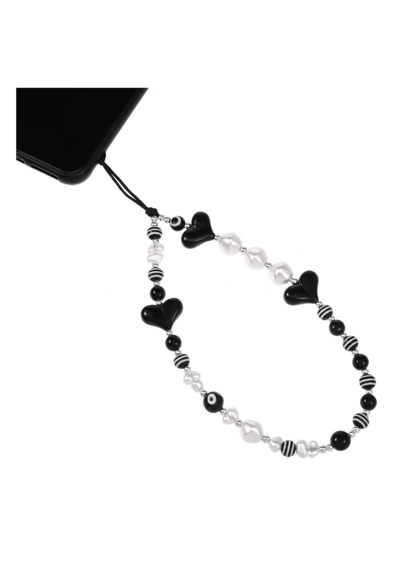 SYOSI - Phone Charm Phone Charm String Phone Chain Strap Vintage Keychains Beaded Phone Strap Cell Phone Charms Kawaii Creative Crystal Flower Pendant Great Gift for Women Black - Image 1