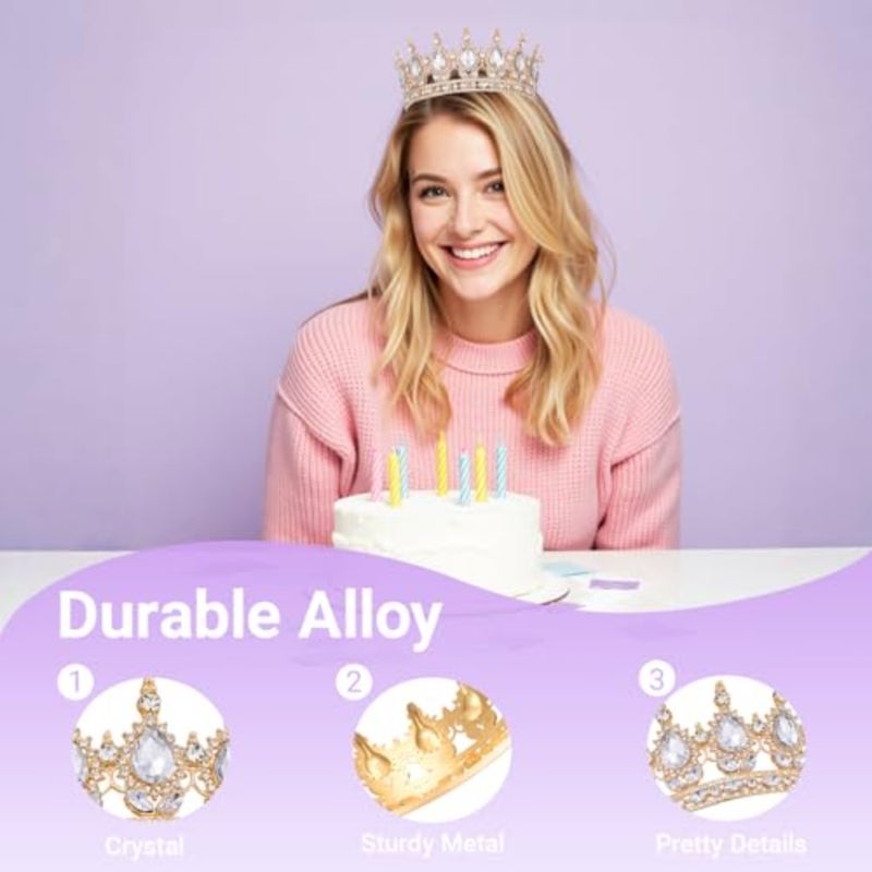 NOONCrown للنساء، تاج الملكة الكريستالي للاحتفال بعيد الميلاد، ذهبي 444 - Image 3