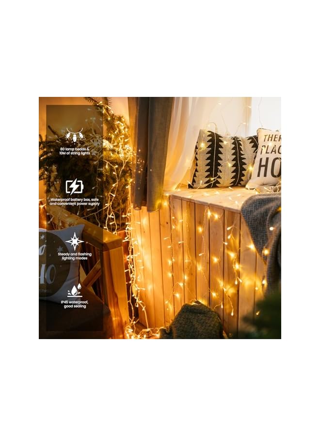 The Bros أضواء الجنيات، أضواء خيطية مع جهاز تحكم عن بعد، 10م 80 ليد تعمل بالبطارية، مقاومة للماء للمنزل، الحفلات، العطلات والهواء الطلق، تعمل بالبطارية، 8 أوضاع إضاءة، أبيض دافئ - Image 5