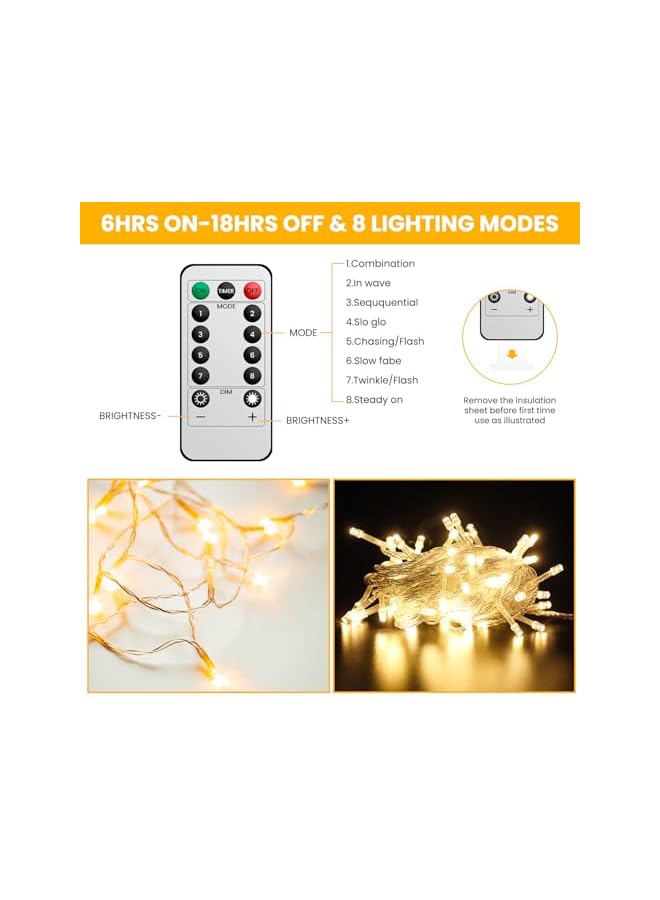 The Bros أضواء الجنيات، أضواء خيطية مع جهاز تحكم عن بعد، 10م 80 ليد تعمل بالبطارية، مقاومة للماء للمنزل، الحفلات، العطلات والهواء الطلق، تعمل بالبطارية، 8 أوضاع إضاءة، أبيض دافئ - Image 3
