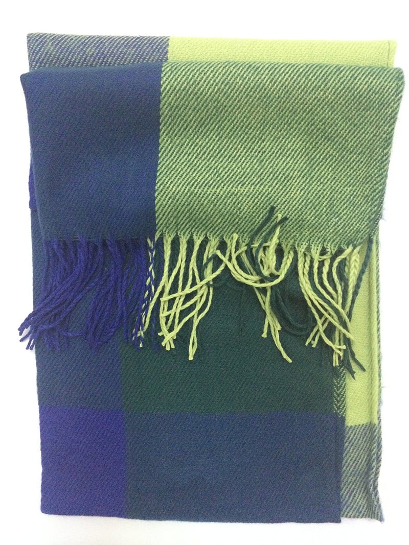 Wander Agio Women's Fashion Long Shawl Big Grid Winter Warm Large Scarf Green - Image 3
