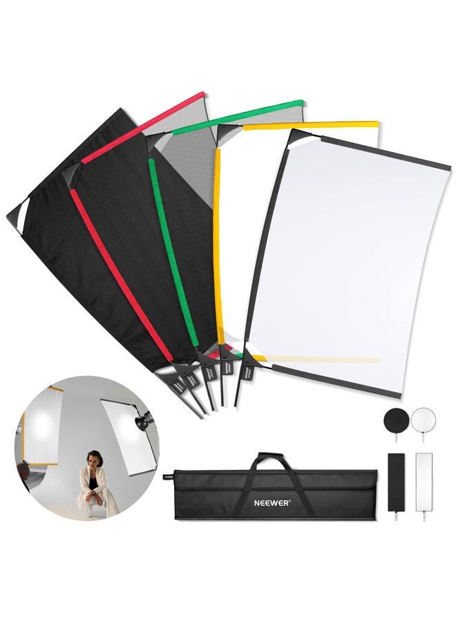 Neewer Foldable Scrim Flag Kit, 18x24in/45x60cm 5 in 1 Photography Flag Panel Lighting Reflector Diffuser Light Modifier Shaper for Soft, Diffused & Light Effects, Carry Bag Included, SF4560F - Image 1