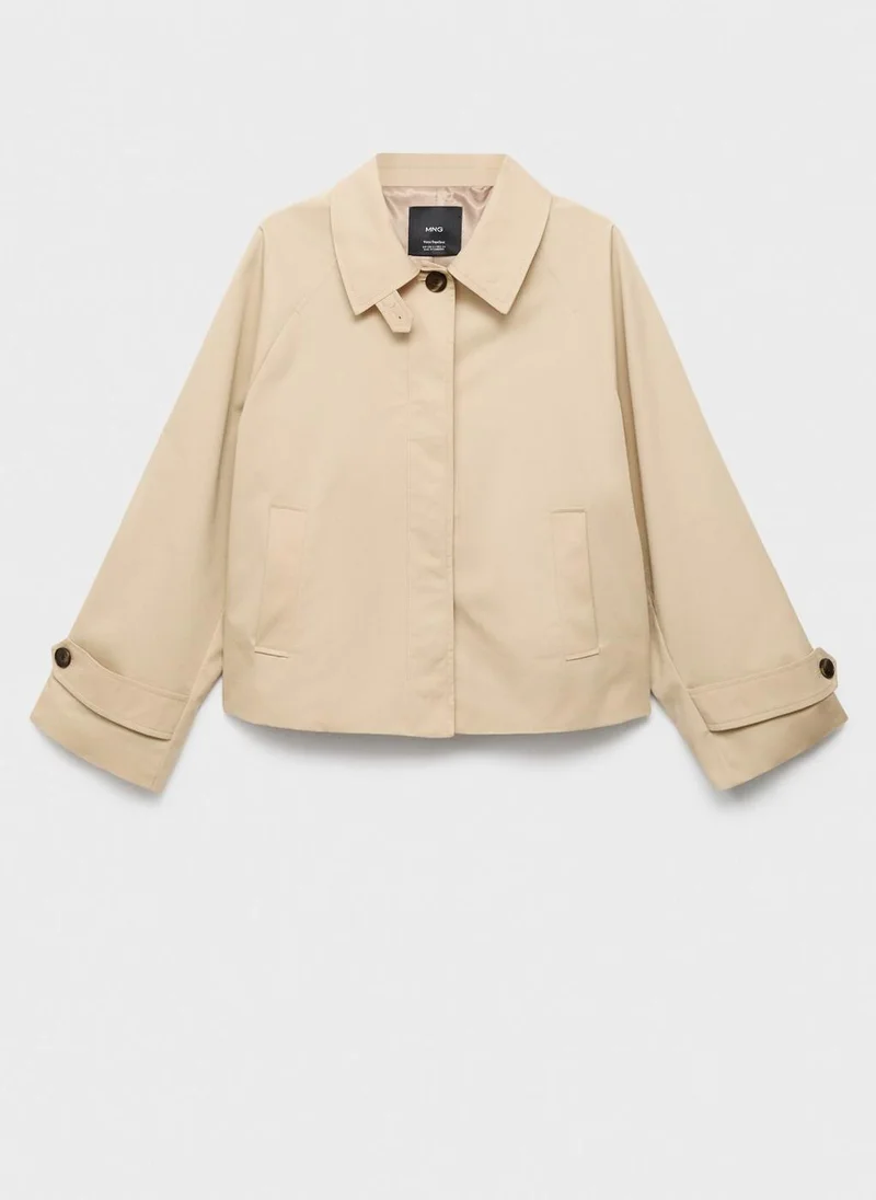 MANGO Short oversized trench coat with epaulettes