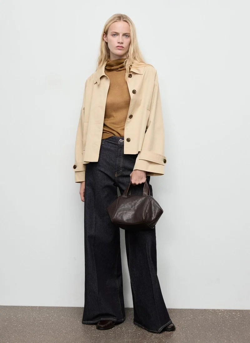 MANGO Short oversized trench coat with epaulettes