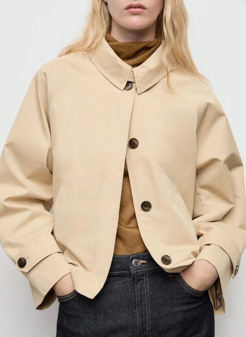 MANGO Short oversized trench coat with epaulettes