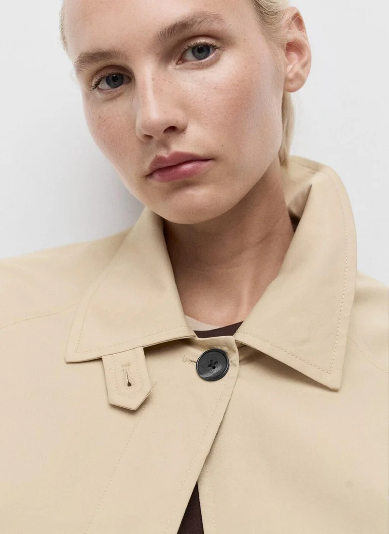 MANGO Short oversized trench coat with epaulettes
