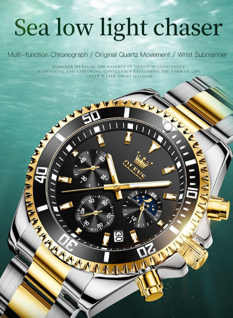 OLEVS Watches for Men Quartz Water Resistant Watch 42mm OLEVS 2870 GOLD/BLACK - Image 4