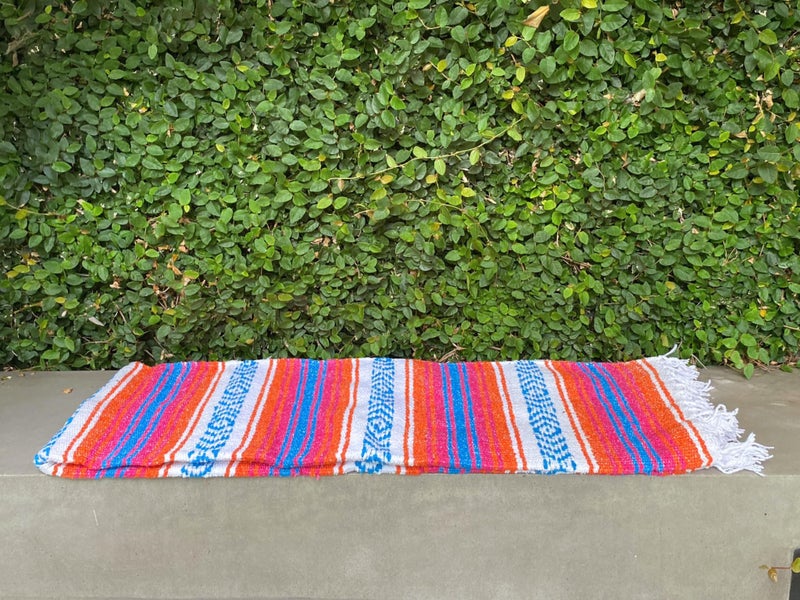 Del Mex Classic Mexican Blanket, Large Authentic Woven Falsa Throw (70"x50"), Artisan Southwest Décor for Beach, Yoga, Outdoors (Orange/Pink/Blue) - Image 5