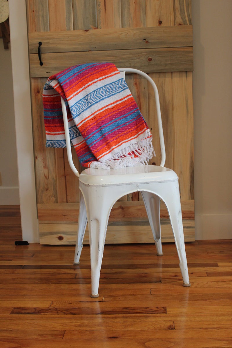 Del Mex Classic Mexican Blanket, Large Authentic Woven Falsa Throw (70"x50"), Artisan Southwest Décor for Beach, Yoga, Outdoors (Orange/Pink/Blue) - Image 2