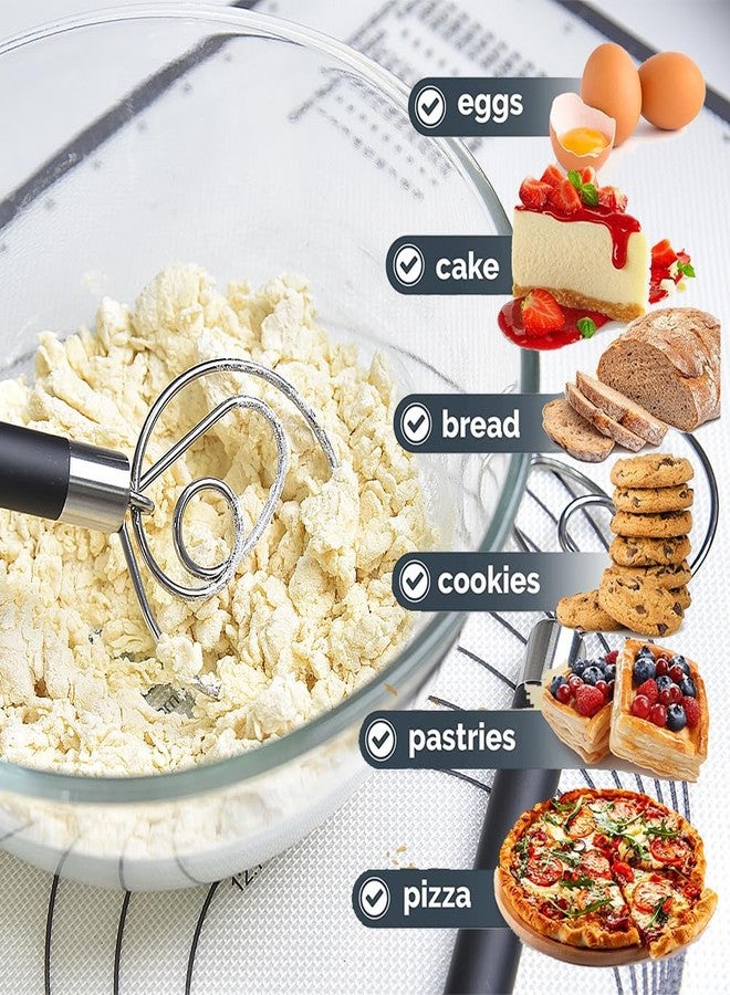 Guowall Stainless Steel Dough Whisk for Dutch Bread with Rubber Anti-slip Handle Manual Dough Mixer Pastry Blender Whisking Tools for Baking - 12 inch - Image 5