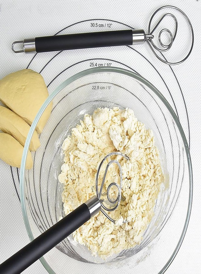 Guowall Stainless Steel Dough Whisk for Dutch Bread with Rubber Anti-slip Handle Manual Dough Mixer Pastry Blender Whisking Tools for Baking - 12 inch - Image 2