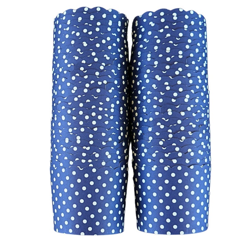 BAKEINCUP 50Pack Paper Baking Cups Greaseproof Disposable Cupcake Muffin Liners Large Navy Blue Polka Dots