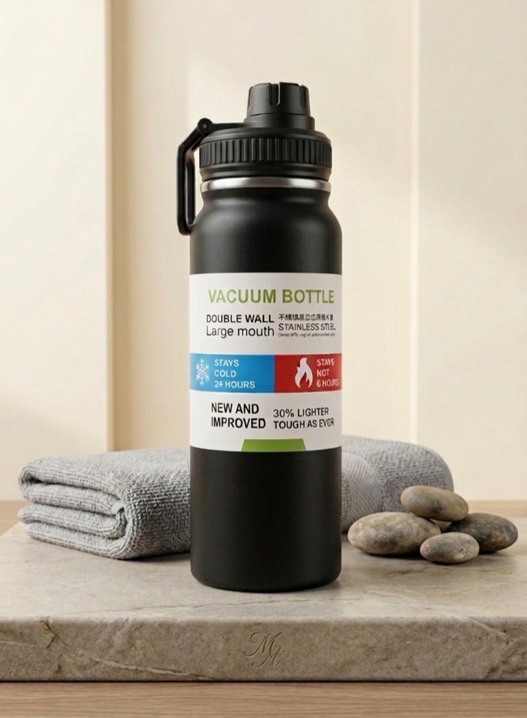 زجاجة مياه استانلس - بوتل مياه مع غطاء محمول، ترمس معدني معزول بالتفريغ، مصنوع من الفولاذ المقاوم للصدأ