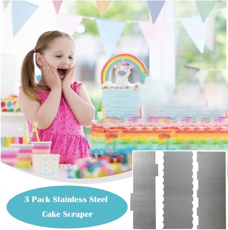 AZOFIA 3 Pack Cake Scraper Smoother, Stainless Steel Double Edge Sided Patterned Cake Decorating Scraper Comb for Mousse Butter Cream Dessert Decor - Image 5