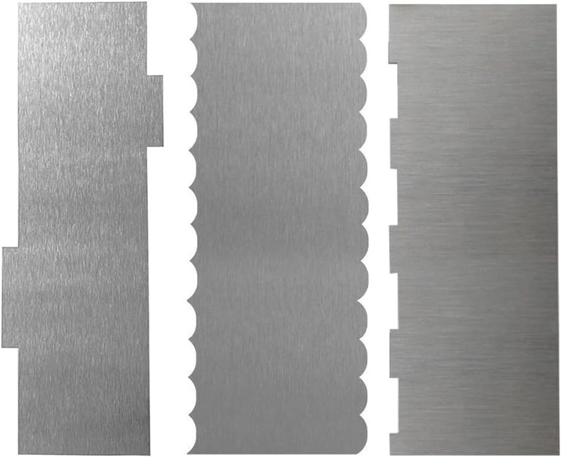 AZOFIA 3 Pack Cake Scraper Smoother, Stainless Steel Double Edge Sided Patterned Cake Decorating Scraper Comb for Mousse Butter Cream Dessert Decor - Image 1