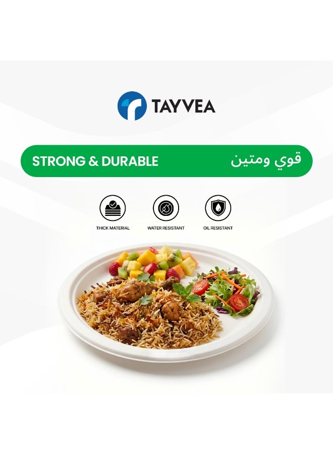 Tayvea 9" Bagasse Plates | 100% Compostable Sugarcane Plates | Microwaveable, Ovenable & Freezer Safe | Food-Grade Eco Disposable Plates | Pack of 25 - Image 2