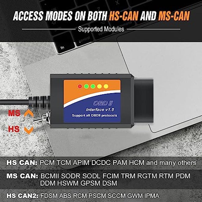 محوّل ELM327 USB فورسكان OBD2 للنوافذ وماسح ضوئي ELMconfig ومفتاح MS CAN/HS CAN لفحص نظام ويندوز للسيارات والشاحنة F150 F250 مع شريحة V1.5 PIC18F25K80 - Image 5