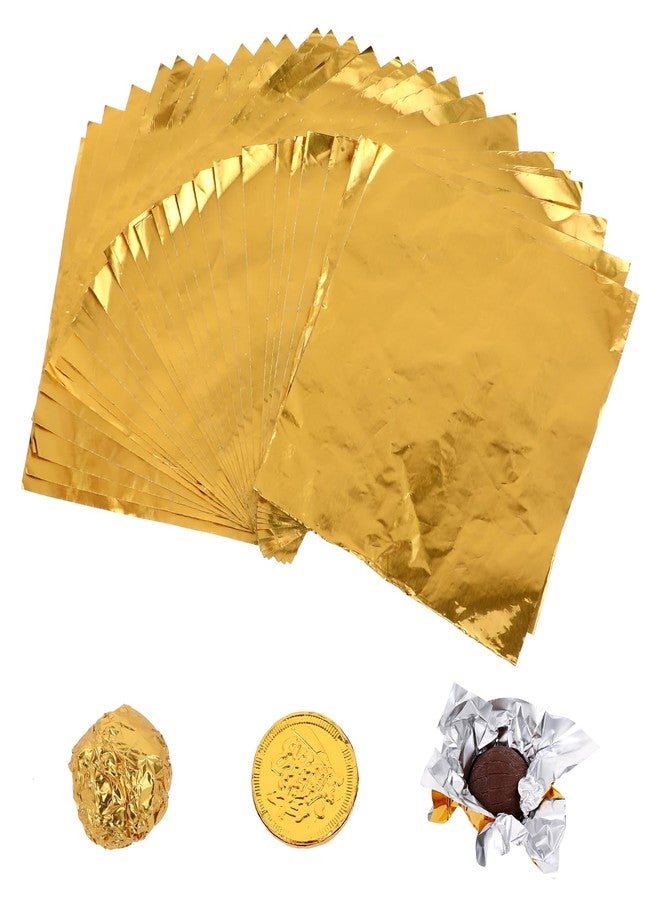 Aeaocvo 100 Pcs Gold Candy Wrappers Foil 4" x 4" Square Chocolate Wrappers, Aluminum Foil Candy Wrappers for Homemade Candy, Individual Chocolate Packaging for Valentine's Day Wedding Birthday - Image 1