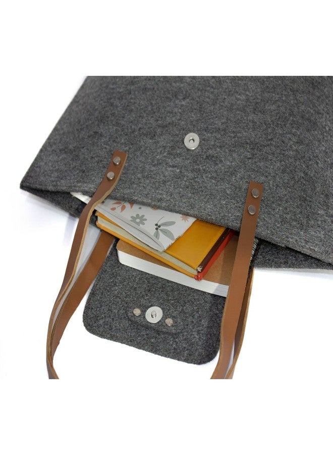 TIERNO Women's Handbag - Latest Stylish Design - Magnetic Button Closure - Polyester Felt (Dark Grey) - Image 5