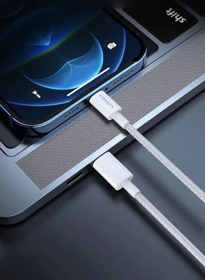 Pisen PD 20W Premium Nylon Braided USB C to Lightning Fast Charging Cable 1.2M White - Image 3