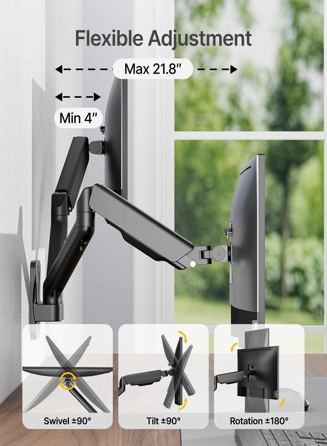 monTEK Dual Wall Mount Monitor Arm for 17-32 Inch Black - Image 3