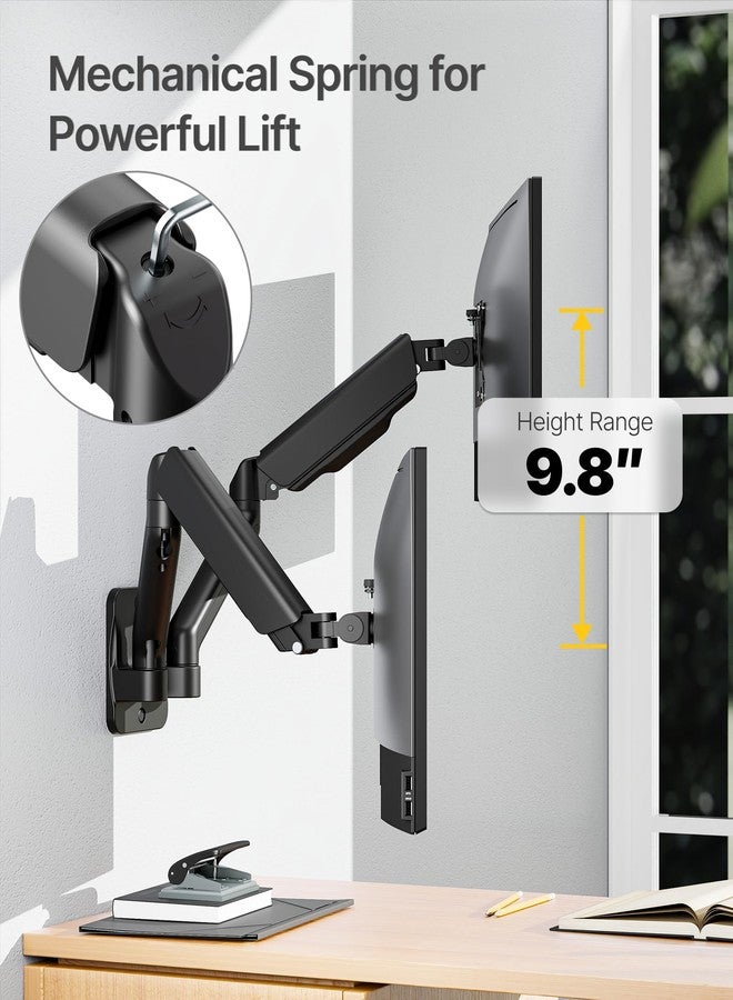monTEK Dual Wall Mount Monitor Arm for 17-32 Inch Black - Image 5