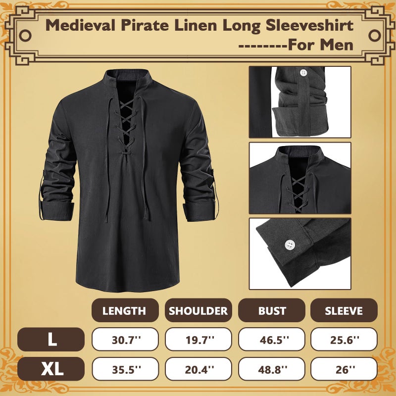Fasouna 7 Pcs Men's Renaissance Costume Set Medieval Pirate Shirt Viking Shawl Belt Shoulder Armor Sword Bag Cosplay (Medium) - Image 4