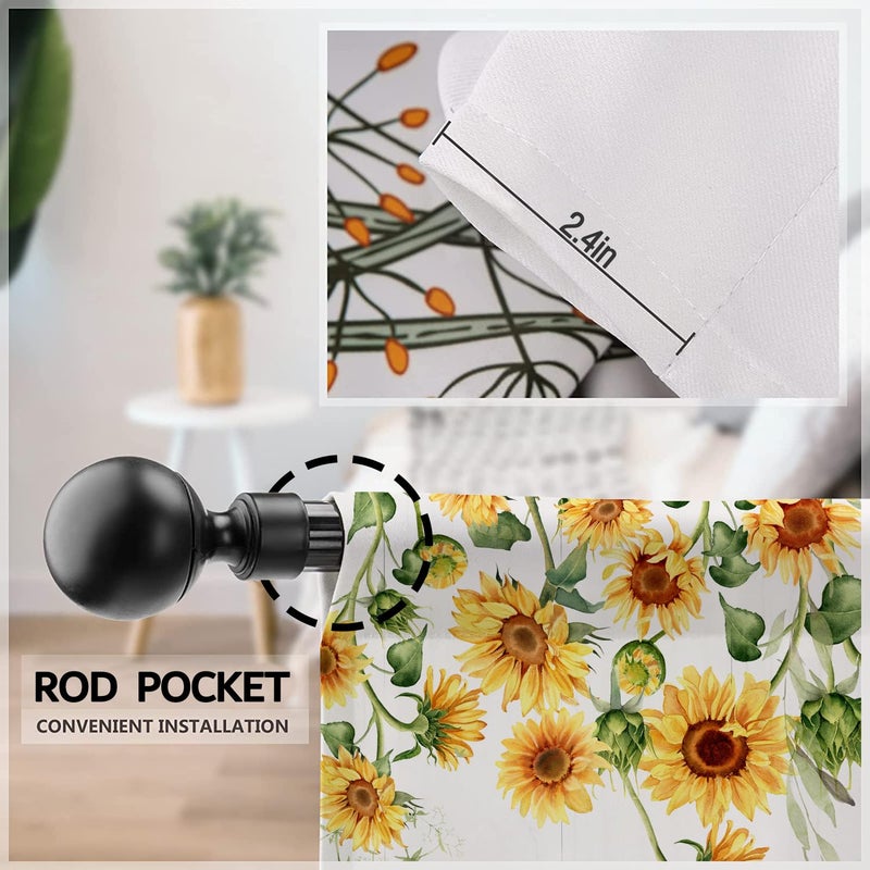 Famiffty Sunflower Country Kitchen Curtains Rod Pocket Rustic Yellow Floral Farmhouse Small Cafe Tier Curtains Vintage Wood Barn Retro Window Treatment Drapes Home Decor(27.5W X 39L Inch 2 Panels) - Image 5