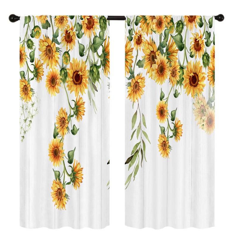 Famiffty Sunflower Country Kitchen Curtains Rod Pocket Rustic Yellow Floral Farmhouse Small Cafe Tier Curtains Vintage Wood Barn Retro Window Treatment Drapes Home Decor(27.5W X 39L Inch 2 Panels) - Image 4