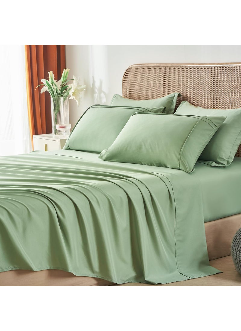 Yogeneg Yogeneg Twin Comforter Set 5 Piece Bed in a Bag Grid Pinch Pleat Sage Green Twin Bedding Set Striped Textured Soft Microfiber Comforter with Sheet Set All Season Complete Bed Set(Sage Green Twin)  - Image 4