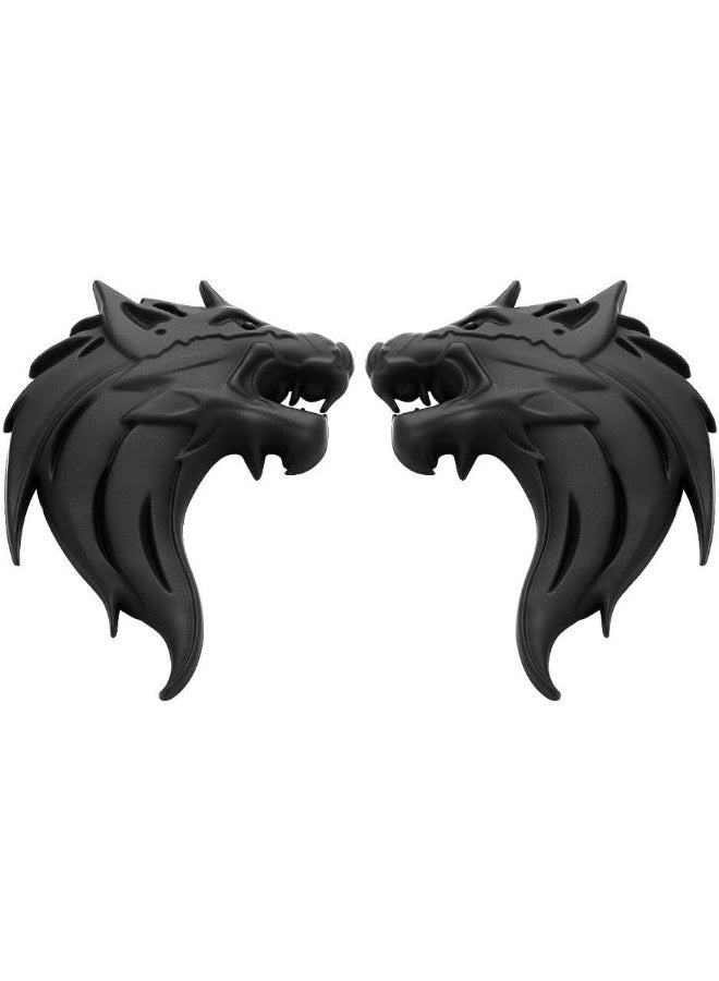 UpAuto 2pcs Cool Wolf Head Car Side/Rear/Front Decorations Badge Emblem 3D Self-Adhesive Nameplate Sticker for Car (Black) - Image 1