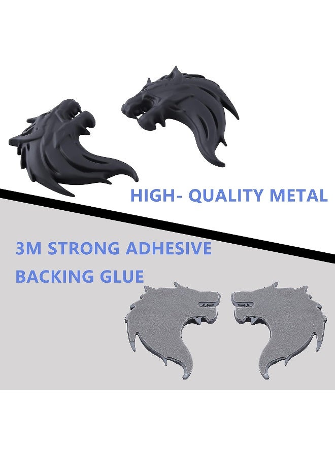 UpAuto 2pcs Cool Wolf Head Car Side/Rear/Front Decorations Badge Emblem 3D Self-Adhesive Nameplate Sticker for Car (Black) - Image 5
