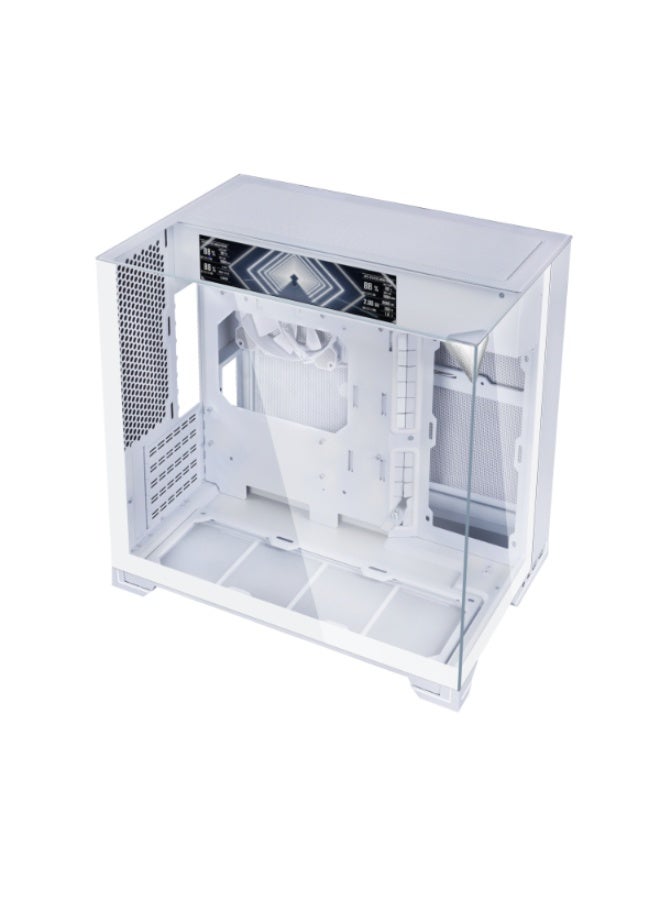 LIAN LI O11 VISION-M Digital Dual-Chamber Micro-ATX PC Case, 9.2” IPS LCD 1920×462 60Hz 500nits Display, 3-Sided Tempered Glass, 410mm GPU, 162mm CPU Cooler, 360mm Radiator, ATX PSU, White | O11VMDW - Image 1