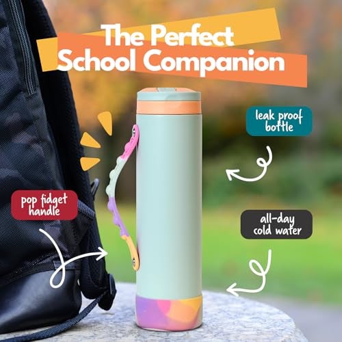 Elemental Iconic Kids Water Bottle for School 100 LeakProof Insulated Water Bottles with Straw Lid PopIt Handle for Boys Girls TripleWall Insulated BPAFree 20oz Mint Sorbet - Image 3