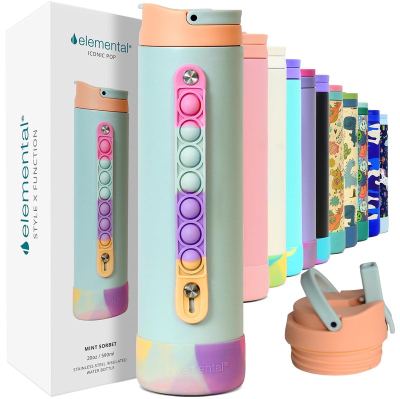 Elemental Iconic Kids Water Bottle for School 100 LeakProof Insulated Water Bottles with Straw Lid PopIt Handle for Boys Girls TripleWall Insulated BPAFree 20oz Mint Sorbet - Image 2