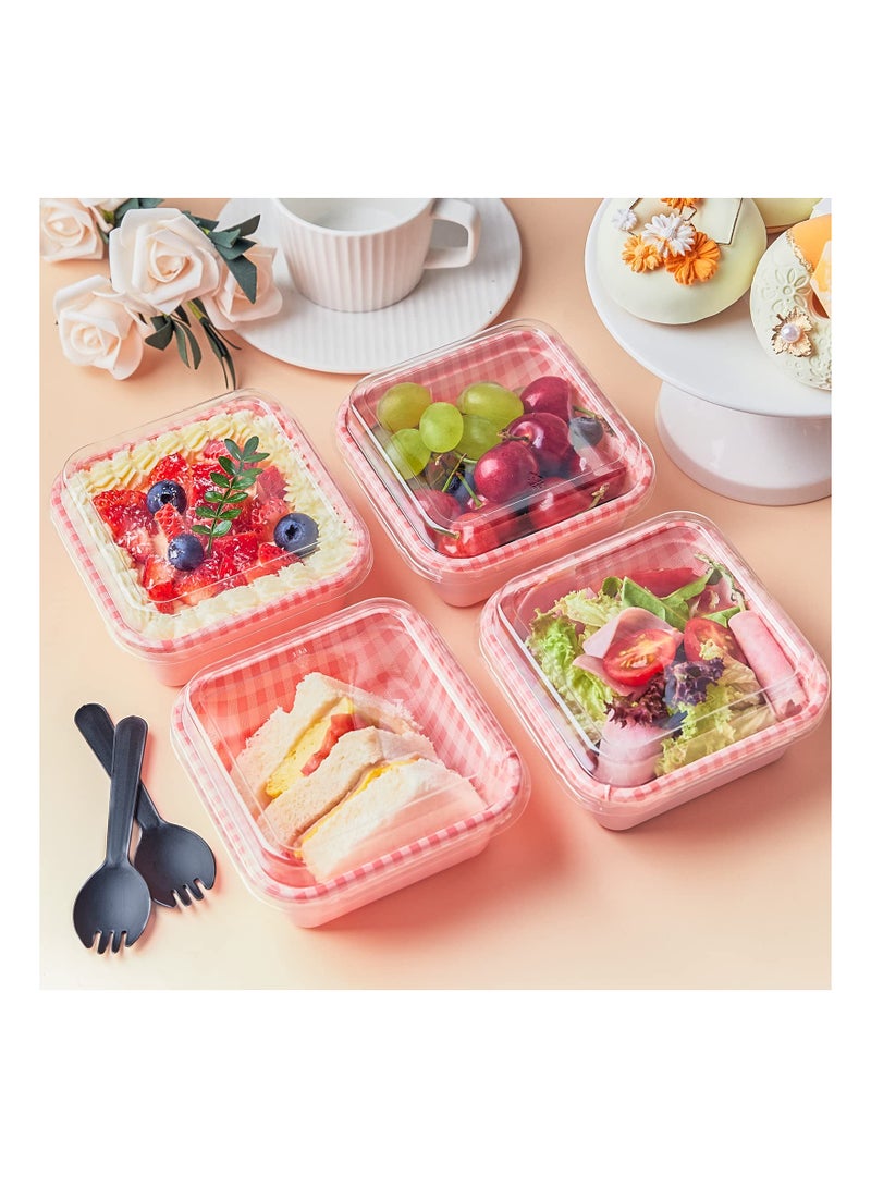 SOLARAE Plastic Dessert Cups with Lids, Pink Plaid Charcuterie Boxes, with Clear Lids, to Go Picnic Food Containers, for Cake Slice, Bakery Desserts, Strawberries, Sandwiches, Cookies (50 Pack) - Image 5