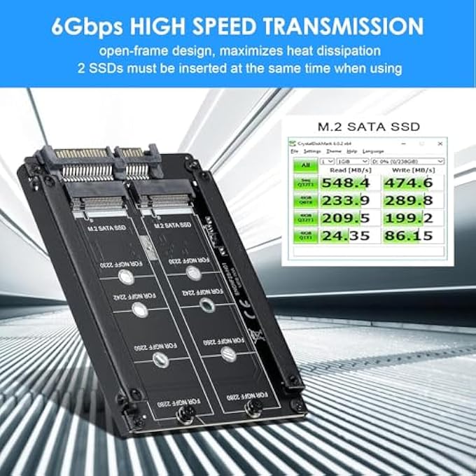 rayihni SATA SSD TO 2.5 INCH SATA ADAPTER ENCLOSURE, DUAL B KEY M.2 SSD III 6GB/S CONVERTER CARD, M2 HARD DRIVE ADAPTER SUPPORT NGFF M2 2280, 2260, 2242, 2230 (ONLY FOR M.2-SATA SSD) - Image 3