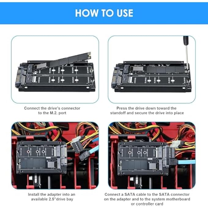 rayihni SATA SSD TO 2.5 INCH SATA ADAPTER ENCLOSURE, DUAL B KEY M.2 SSD III 6GB/S CONVERTER CARD, M2 HARD DRIVE ADAPTER SUPPORT NGFF M2 2280, 2260, 2242, 2230 (ONLY FOR M.2-SATA SSD) - Image 2