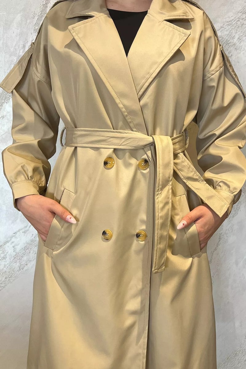 Gülseli Women's Double-breasted Collar Lined Waist Belted Style Trench Coat - Image 4