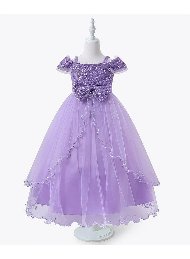Mark & Mia Mark & Mia Bow Detailed Sequins Embellished Short Sleeves Dress - Purple